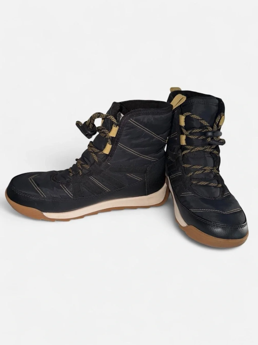 Kids Sorel Black Winter Lace-Up Ankle Boots with Tan Sole Accents size 5